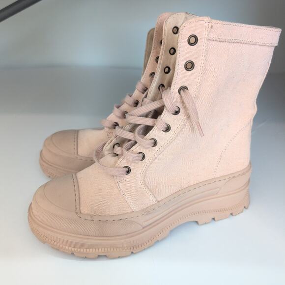 Free People Camp Out Canvas Combat Boot Tan‎ Lug Heel Chunky Streetwear 38 7.5-8 - Picture 5 of 13